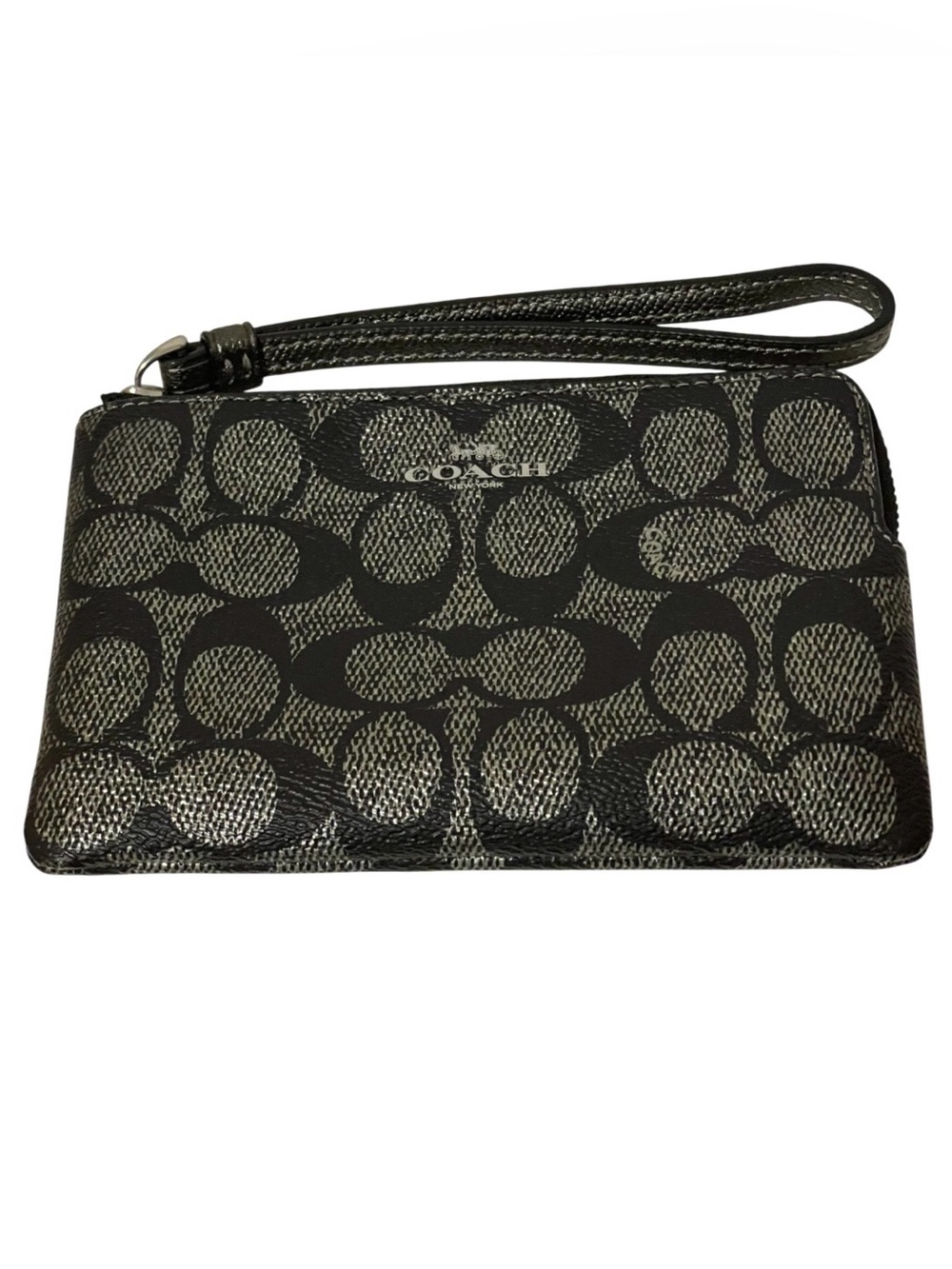 Coach Corner Zip Wristlet Silver Signature C Monogram - NWOT